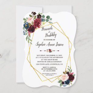 Invitation Gold Diamond Merlot Marine Blue Floral Fête des ma