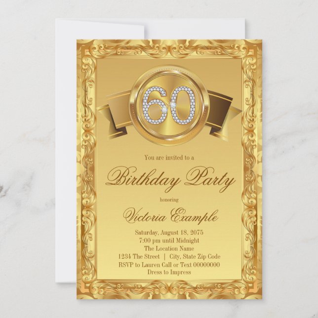 Invitation Gold Diamond Swirl Fancy 60e anniversaire (Devant)
