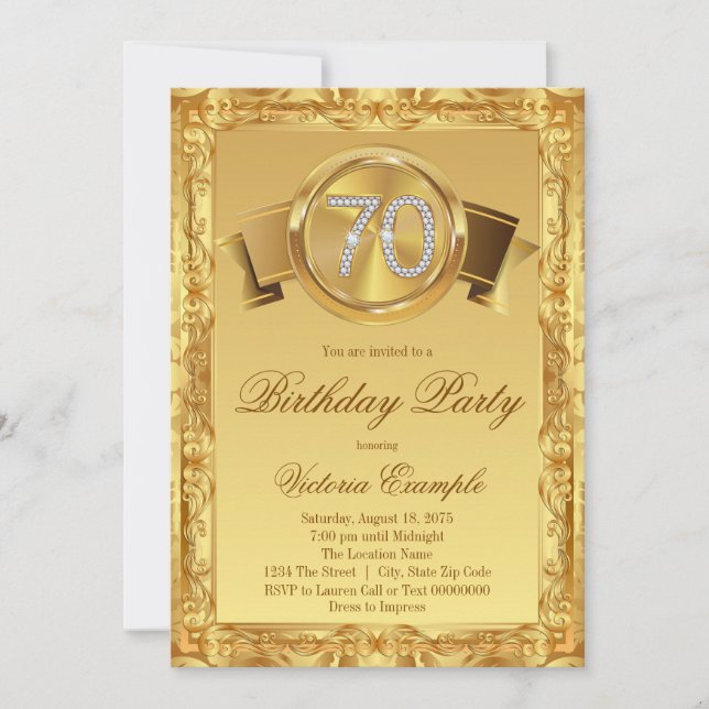 Invitation Gold Diamond Swirl Fancy 70e anniversaire (Devant)