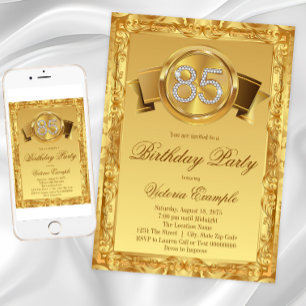 Invitation Gold Diamond Swirl Womans 85e anniversaire