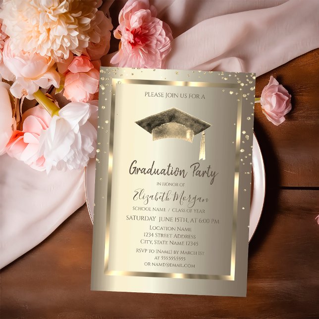 Invitation Gold Diamonds Frame, Aquarelle Casquette or (Créateur téléchargé)