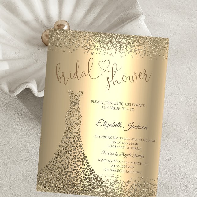 Invitation Gold Diamonds Heart Dress Bridal Shower  (Créateur téléchargé)