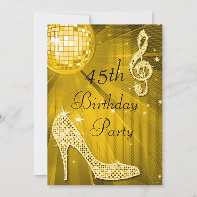Invitation Gold Disco Ball and Heels 45e anniversaire (Devant)