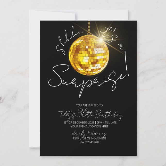 Invitation Gold disco ball anniversaire surprise moderne fête (Devant)