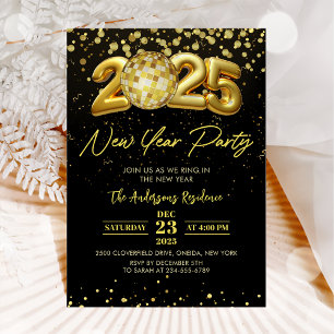 Invitation Gold Disco Ball Cheers New Years Eve Party 2024