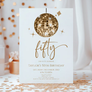 Invitation Gold Disco Ball Cinquante fête d'anniversaire