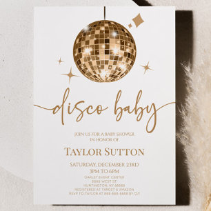 Invitation Gold Disco Ball Disco Baby shower