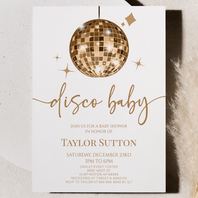 Invitation Gold Disco Ball Disco Baby shower (Créateur téléchargé)