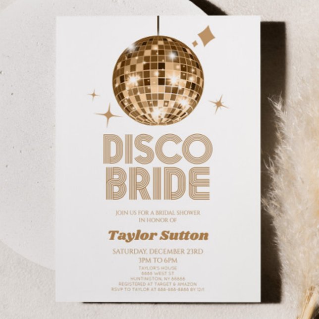 Invitation Gold Disco Ball Disco Bride Fête des mariées (Créateur téléchargé)