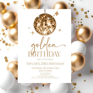 Invitation Gold Disco Ball Golden Anniversaire