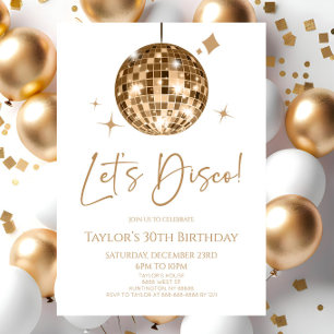Invitation Gold Disco Ball Let's Disco Anniversaire