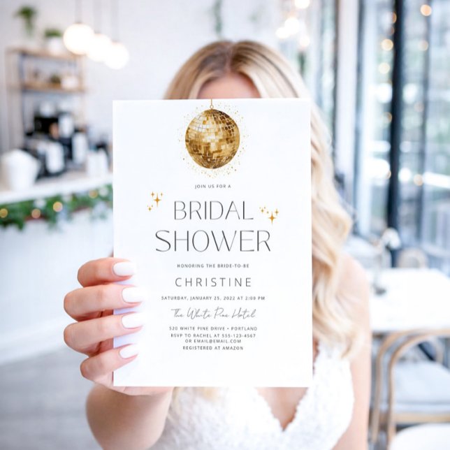 Invitation Gold Disco Ball Sparkle Fête des mariées (Créateur téléchargé)