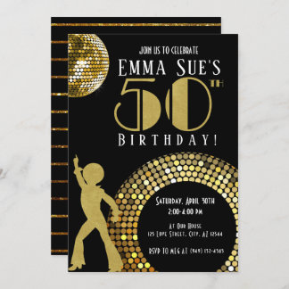 Invitation Gold Disco Ball Studio 54 Party 50e anniversaire