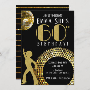 Invitation Gold Disco Ball Studio 54 Party 60e anniversaire