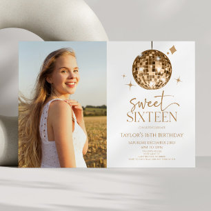 Invitation Gold Disco Ball Sweet sixteen 16ème anniversaire