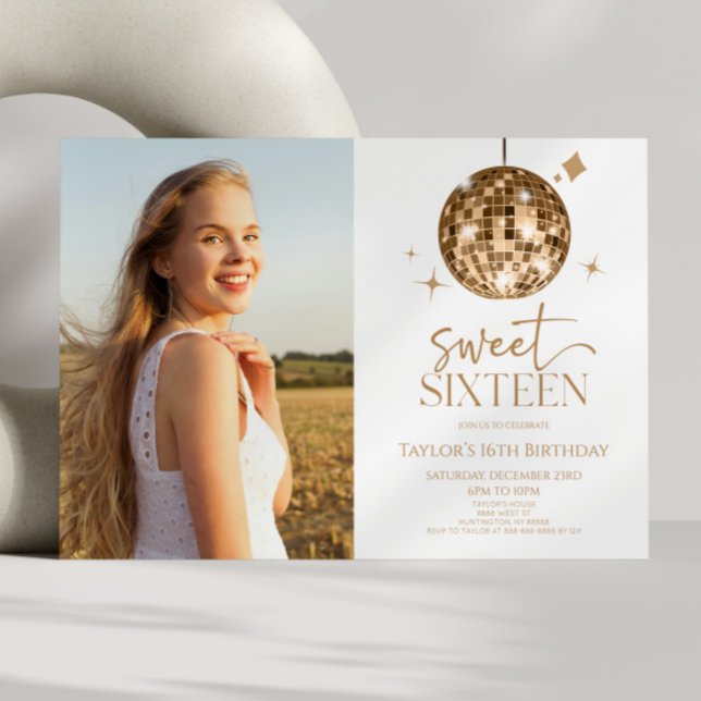 Invitation Gold Disco Ball Sweet sixteen 16ème anniversaire (Créateur téléchargé)