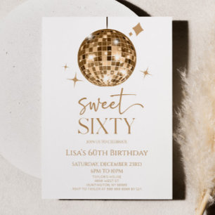 Invitation Gold Disco Ball Sweet Soixante 60e fête d'annivers