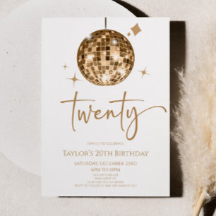 Invitation Gold Disco Ball Vingt fête d'anniversaire