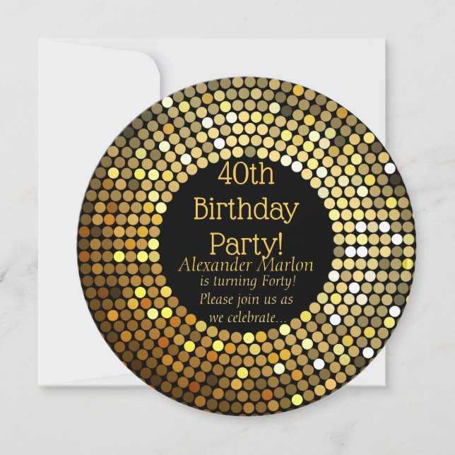 Invitation Gold Disco parties scintillant fête d'anniversaire (Devant)