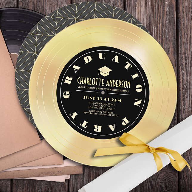 Invitation Gold Disk/Vinyl Record Graduation Party (Créateur téléchargé)
