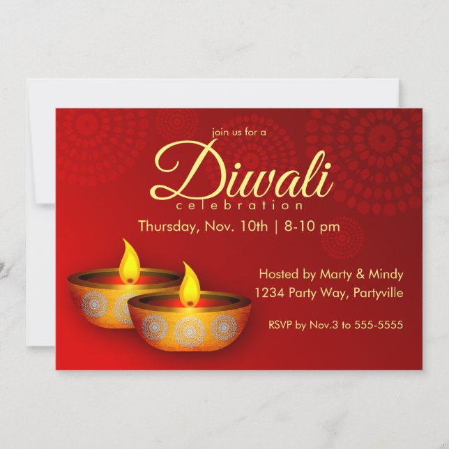 Invitation Gold Diyas sur rouge (Devant)