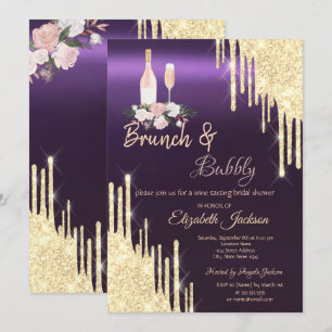 Invitation Gold Drips Brunch & Bubbly Baby Shower Violet