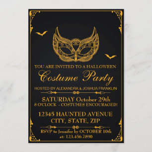 Invitation Gold du Costume Party d'Halloween