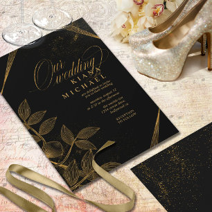 Invitation Gold Dust & Outlines Mariage Black/Gold ID835