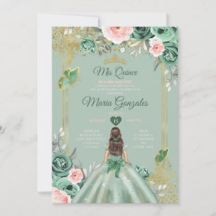 Invitation Gold Dusty Green Pink Mis Quince 15 Anos