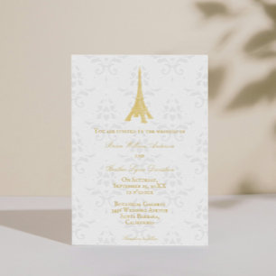 Invitation Gold Eiffel Tower Mariage damassé