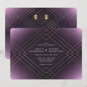 Invitation Gold Elegance Purple Diamond Gatsby Mariage