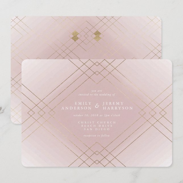 Invitation Gold Elegance rose Diamant Gatsby Mariage (Devant / Derrière)