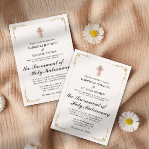 Invitation Gold Elegant Bordure Masse Nuptiale Blanc