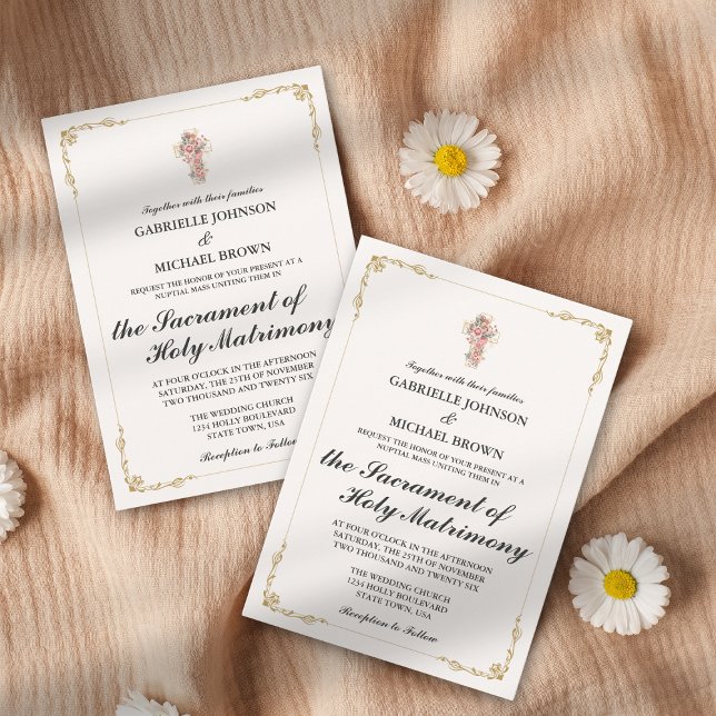 Invitation Gold Elegant Bordure Masse Nuptiale Blanc (Créateur téléchargé)