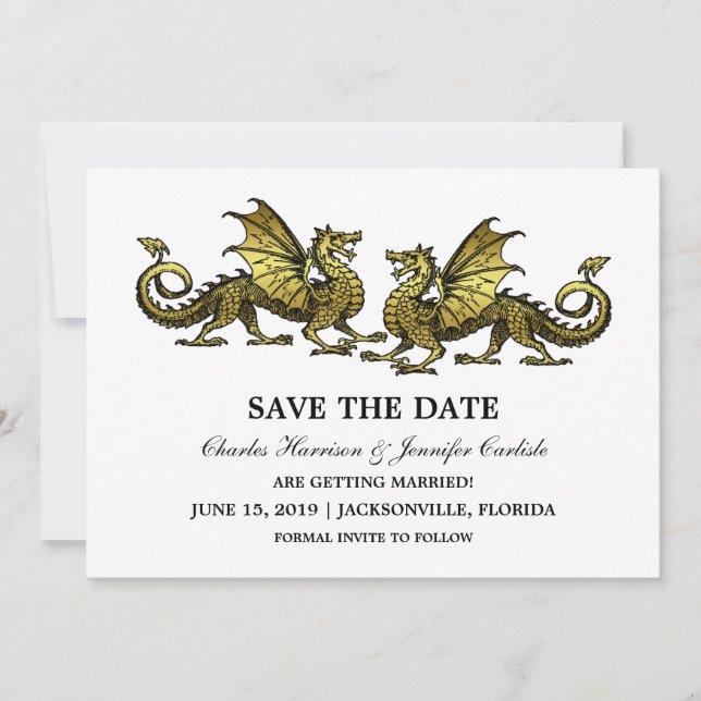 Invitation Gold Elegant Dragons Enregistrer l'Invitation de d (Devant)