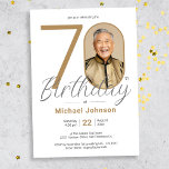 Invitation Gold Elegant Photo 70th Birthday Party<br><div class="desc">Gold Elegant Photo 70th Birthday Party Invitation. Fêtez votre anniversaire d'étape dans un style moderne et élégant avec notre design thématique "Minimalist Chic", où la simplicité de l'élégance minimaliste répond à l'allure de la personnalisation Photo personnalisée. Ce design simple et chic permet à votre photo personnalisée de prendre le centre...</div>