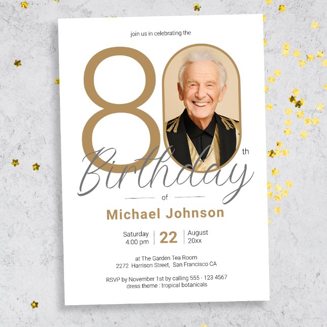 Invitation Gold Elegant Photo 80th Birthday Party (Mockup View)