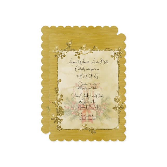 Invitation Gold Elegant Sparkly Frame After Christmas Wedding (Devant/Arrière en situation)