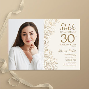 Invitation Gold Elegant Surprise Photo 30e anniversaire