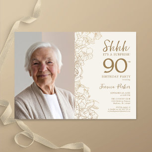 Invitation Gold Elegant Surprise Photo 90e anniversaire