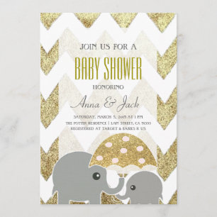Invitation Gold Elephant Umbrella Baby shower Part