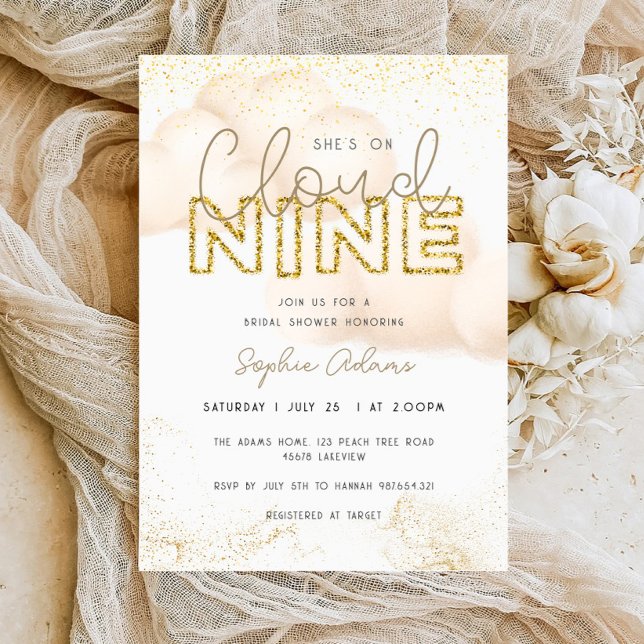 Invitation Gold Elle est sur Cloud Nine Fête des mariées (Créateur téléchargé)