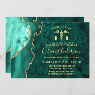 Invitation Gold Emerald RN Nursing School Graduation Party