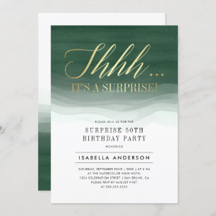 Invitation Gold & Emerald Vert Aquarelle Surprise Anniversair