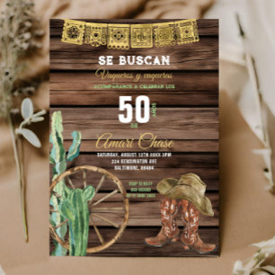 Invitation Gold Espagnol Cowboy Occidental Anniversaire Bois