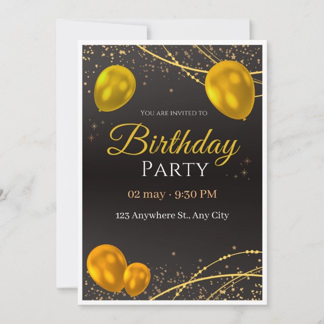 Invitation Gold Et Black Anniversaire (Devant)
