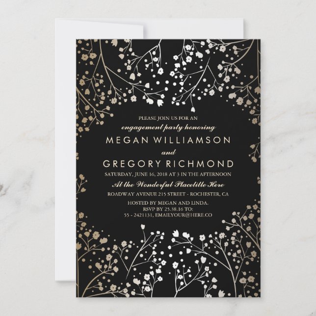 Invitation Gold et Black Baby's Breath Engagement Party (Devant)