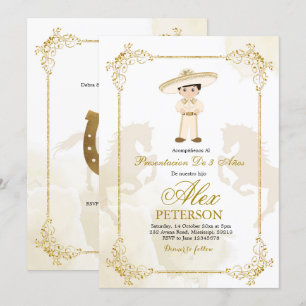 Invitation Gold et blanc Espagnol Mexicain Boy Charro
