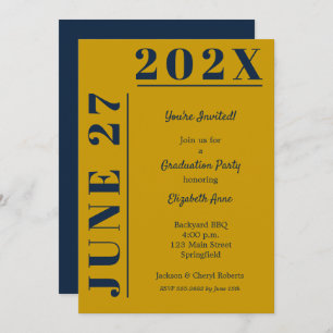 Invitation Gold et Blue Graduation Party