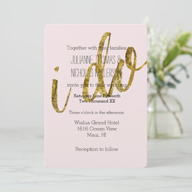 Invitation Gold et Blush Je fais Mariage (Debout devant)